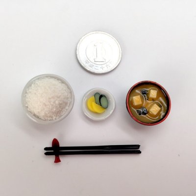 画像5: ミニチュア　白ごはん＆お漬物セット　（つけもの　漬け物　お茶碗　ハンドメイド　）
