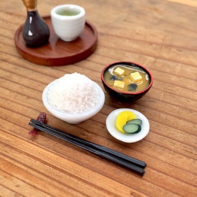画像3: ミニチュア　白ごはん＆お漬物セット　（つけもの　漬け物　お茶碗　ハンドメイド　）