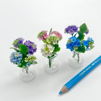 画像1: アジサイ＆ガラス花瓶セット　紫陽花　あじさい