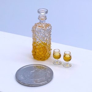 画像: 極小　グラスつき洋酒瓶セット　ビン　ウイスキー　コニャック